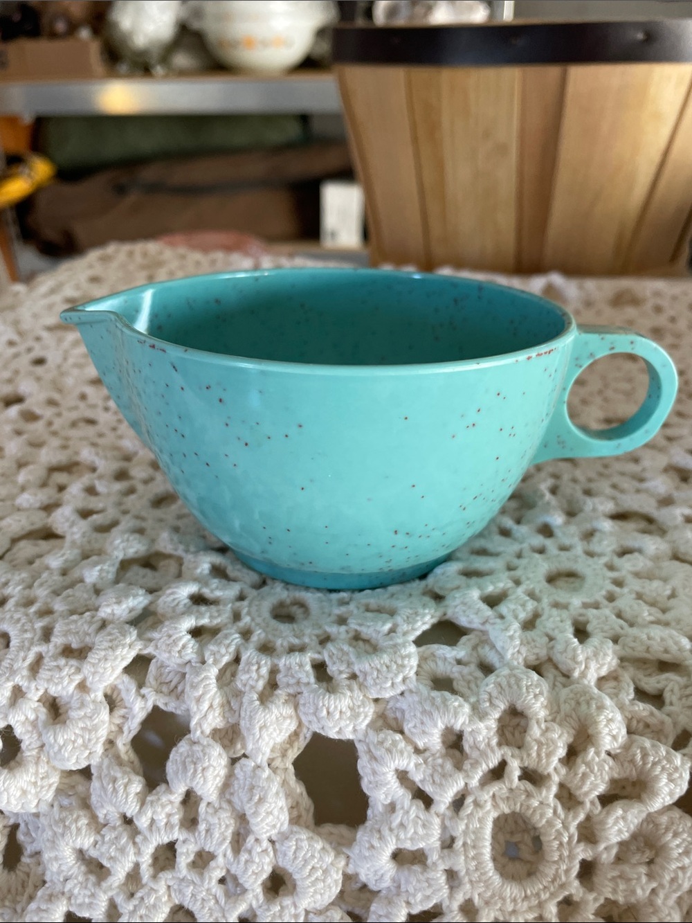 Vintage Melmac Turquoise Speckled Ceramic Creamer - Stylish Home Art Accent